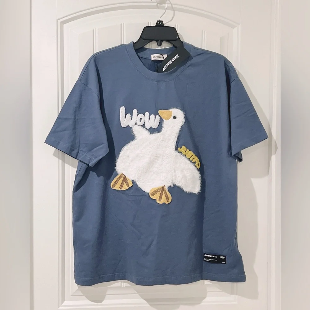 AELFRIC EDEN Wow Justfly Graphic Short Sleeve Goose T-shirt Men’s M Blue - Picture 3 of 6